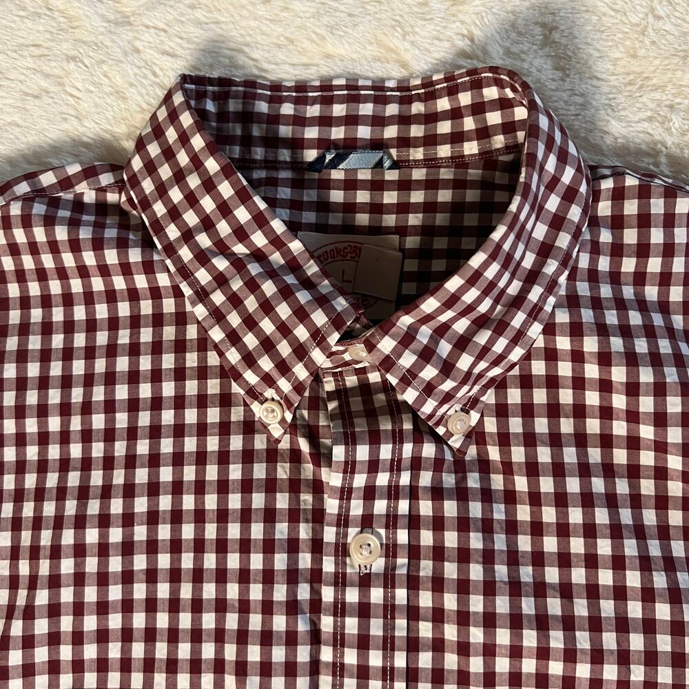 Brooks Brothers Maroon & White Check Oxford LS Button-Up - 100% Cotton - Large